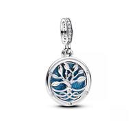 PANDORA Moments 793599C01 Phosphorescent Infinity Tree Charm in Sterling Silver with Cubic Zirconia Compatible with Moments and ME Bracelets, Blue, Sterling Silver, Cubic Zirconia