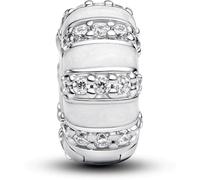 PANDORA Moments 793785C01 Sterling Silver Clip Charm with Zirconia Stones and Enamel Compatible Moments Bracelets, 9,2x9,2x4,7 mm, Sterling Silver, Cubic Zirconia