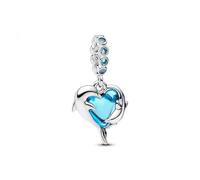 Pandora Moments Blue Murano Glass Dolphin Charm Pendant Made of Sterling Silver, Compatible Me and Moments Pendant, 793924C01, 4,1x14,4x12,9 mm, Sterling Silver, No Gemstone
