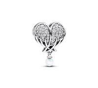 Pandora Moments Angel wing heart sterling silver charm with clear cubic zirconia and white lab-created opal