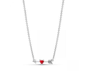 PANDORA Moments Arrow & Murano Glass Heart Necklace Sterling Silver with Zirconia 50 cm 393669C01-50, 50cm, Sterling Silver, Cubic Zirconia