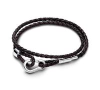 Pandora Moments Brown braided double leather bracelet with sterling silver clasp