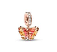 Pandora Moments Butterfly 14k rose gold-plated dangle with bi-colour orange and pink Murano glass and clear cubic zirconia