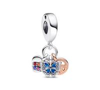 Pandora Moments Butterfly heart peace sterling silver and 14k rose gold-plated dangle with multi colored crystal, pink and clear CZ, blue enamel
