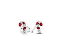 Pandora Moments Candy cane sterling silver stud earrings with clear cubic zirconia and red enamel