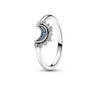 Pandora Moments Celestial Sparkling moon sterling silver ring with night blue crystal and clear cubic zirconia, 52