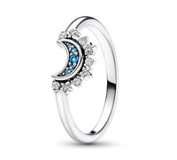 Pandora Moments Celestial Sparkling moon sterling silver ring with night blue crystal and clear cubic zirconia, 48