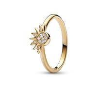 Pandora Moments Celestial Sparkling sun 14k gold-plated ring with clear cubic zirconia, 50