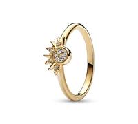 Pandora Moments Celestial Sparkling sun 14k gold-plated ring with clear cubic zirconia, 56