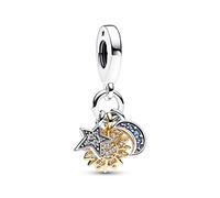 Pandora Moments Celestial sterling silver and 14k gold-plated triple dangle with night blue crystal and clear cubic zirconia