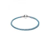 Pandora Moments Collection Blue Snake Chain Bracelet Sterling Silver Fabric Metal Combination Length 19cm 593816C01-19, 593816C01-19, Sterling Silver, No Gem, 593816C01-19, Sterling Silver, No