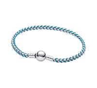 Pandora Moments Collection Blue Snake Chain Bracelet Sterling Silver Fabric Metal Combination Length 19cm 593816C01-19, 593816C01-19, Sterling Silver, No Gem, 593816C01-19, Sterling Silver, No