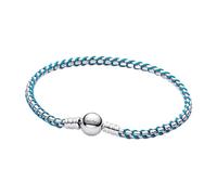 Pandora Moments Collection Blue Snake Chain Bracelet Sterling Silver Fabric Metal Combination Length 16cm 593816C01-16, 593816C01-16, Sterling Silver, No Gem, 593816C01-16, Sterling Silver, No