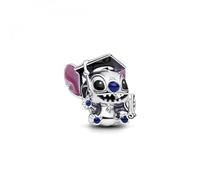 PANDORA Moments Disney Stitch Graduation Charm Sterling Silver, Compatible Moments Bracelets, 793789C01, 11,6x13,3x13 mm, Sterling Silver, No Gemstone