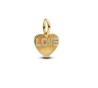 PANDORA Moments engravable love heart charm pendant made of sterling silver with gold-plated metal alloy and zirconia, compatible with Moments and ME bracelets, 763604C01