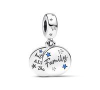 Pandora Moments Family sterling silver double dangle with stellar blue crystal and clear cubic zirconia
