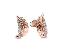 Pandora Moments Feather 14k rose gold-plated stud earrings with clear cubic zirconia