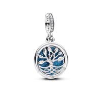 Pandora Moments Glow in the Dark Infinity Tree Double Charm Pendant Made of Sterling Silver with Cubic Zirconia, Compatible Moments and ME Bracelets, 793599C01, Blau, Sterling Silver, Cubic Zirconia