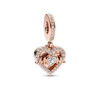 Pandora Moments Heart 14k rose gold-plated double dangle with clear cubic zirconia