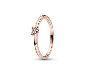 Pandora Moments Heart 14k rose gold-plated ring with clear cubic zirconia