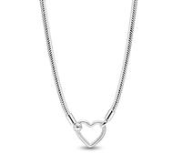 Pandora Moments Heart Clasp Snake Link Necklace in Sterling Silver,Compatible with Pandora Moments Charms,Size 45 cm , 393377C00-45, Sterling Silver