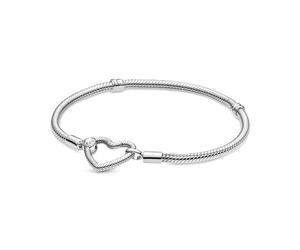 PANDORA Moments, Heart Closure Snake Chain Bracelet | Sterling Silver Snake Chain Charm Bracelet, Heart Closure Clasp, Threading System Makes Adding Charms Easy