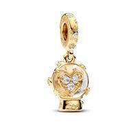 Pandora Moments Heart wings snowglobe 14k gold-plated dangle with clear cubic zirconia and snow flake Murano glass