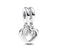 Pandora Moments Hearts sterling silver splittable dangle with clear cubic zirconia