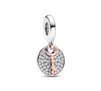 Pandora Moments Key sterling silver and 14k rose gold-plated double dangle with clear cubic zirconia