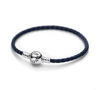 Pandora Moments Lederarmband, geflochten, blau, mit rundem Verschluss