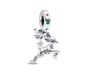Pandora Moments Magic reindeer sterling silver dangle with stellar blue and royal green crystal and red and clear cubic zirconia