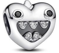 PANDORA Moments Mamas 793768C01 Small Monster Heart Charm Sterling Silver with Zirconia Compatible Moments Bracelets, 8,9x10,2x10,9 mm, Sterling Silver, Cubic Zirconia
