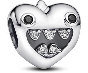PANDORA Moments Mamas 793768C01 Small Monster Heart Charm Sterling Silver with Zirconia Compatible Moments Bracelets, 8,9x10,2x10,9 mm, Sterling Silver, Cubic Zirconia