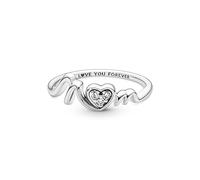 Pandora Moments Mom Pavé Heart sterling silver ring with clear cubic zirconia, 50