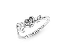Pandora Moments Mom Pavé Heart sterling silver ring with clear cubic zirconia, 52