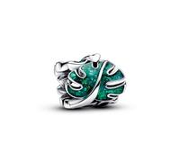 Pandora Moments Monstera leaves sterling silver charm with holographic glittery green enamel