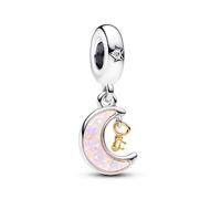 Pandora Moments Moon and key sterling silver and 14k gold-plated dangle with clear cubic zirconia and pink lab-created opal