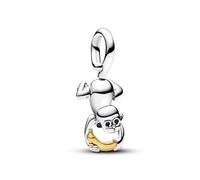 Pandora Moments Movable monkey sterling silver and 14k gold-plated dangle with black crystal and clear cubic zirconia