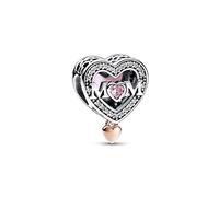 PANDORA Moments, Mum Daisy Heart Bracelet Charm | Sterling Silver Heart Bracelet Charm Decorated With Daisies, Engraved Mum Love You Always Message, Gift for Mum