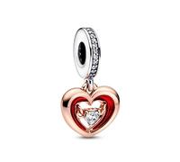 Pandora Moments Open heart sterling silver and 14k rose gold-plated dangle with clear cubic zirconia and red enamel