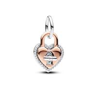 Pandora Moments Padlock heart sterling silver and 14k rose gold-plated dangle with clear cubic zirconia
