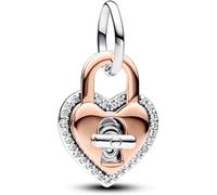 Pandora Moments Padlock heart sterling silver and 14k rose gold-plated dangle with clear cubic zirconia