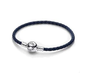 Pandora Moments Pandora Moments Round Clasp Blue Braided Leather Bracelet, S3