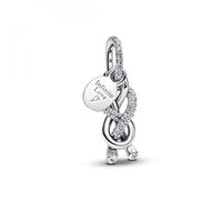 PANDORA Moments Pavé Infinity Knot Charm Pendant Made of Sterling Silver with Cubic Zirconia, Compatible Me and Moments Bracelets, 793780C01, 7,3x19,3x7,9 mm, Sterling Silver, Cubic Zirconia