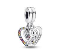 PANDORA Moments, Puzzle Piece Hearts Friendship Charm | Sterling Silver Splittable Puzzle Piece Charm, Two Halves With Colourful Stones, Engraved True Friends Message