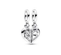 PANDORA Moments, Puzzle Piece Hearts Friendship Charm | Sterling Silver Splittable Puzzle Piece Charm, Two Halves With Colourful Stones, Engraved True Friends Message