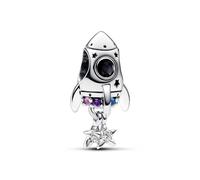 Pandora Moments Rocket sterling silver charm with phlox pink, royal purple, stellar blue and royal green crystal and clear cubic zirconia
