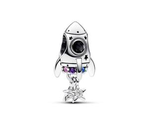 Pandora Moments Rocket sterling silver charm with phlox pink, royal purple, stellar blue and royal green crystal and clear cubic zirconia