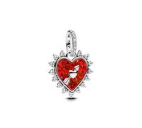 PANDORA Moments Rotating Arrow Heart Charm Pendant Made of Sterling Silver with Artificial Opal and Cubic Zirconia, Compatible Moments and ME Bracelets, 793667C01, Rot, Sterling Silver, Crystal