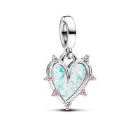 Pandora Moments Schillernder doppelter Freundschafts-Charm-Anhänger aus Sterling Silber mit künstlichem Opal,Kompatibel mit Pandora ME und Moments Armbänder,793434C01